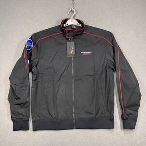 UA Project Rock Jacket Mens Large Black Drivers Seat Collection Racing Patches